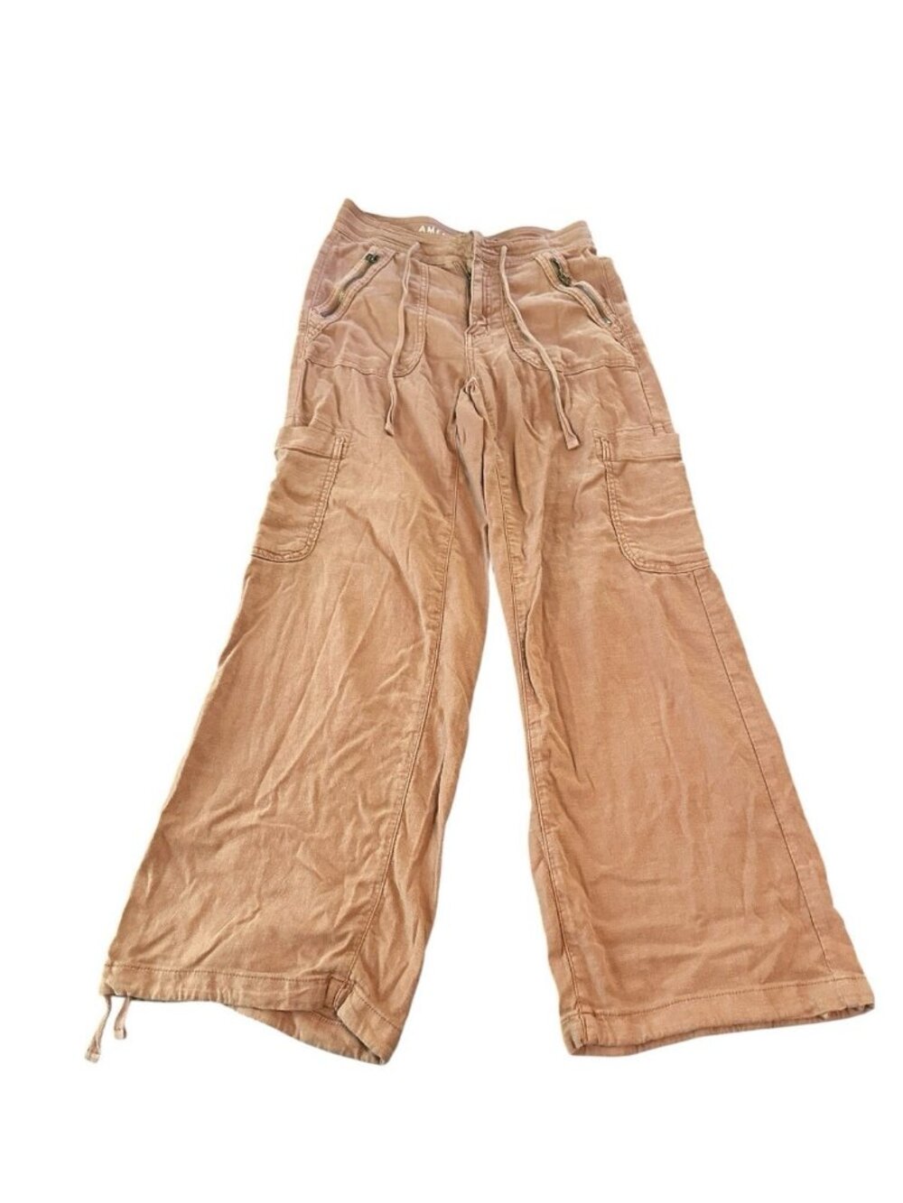 American Eagle Dreamy Drape Baggy Wide Leg Linen‎ Pants 0 MISSING BUTTON Boho